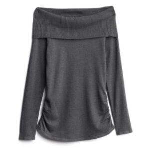 Love Always Jan Off the Shoulder Pullover Knit Top Dark Gray Medium Side Ruching